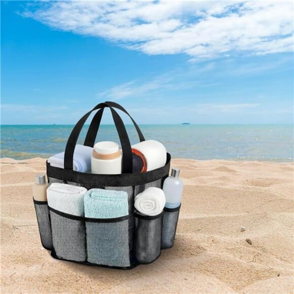 Portable mesh shower caddy tote bag dorm bathroom organizer travel gym beach - Picture 2 of 8